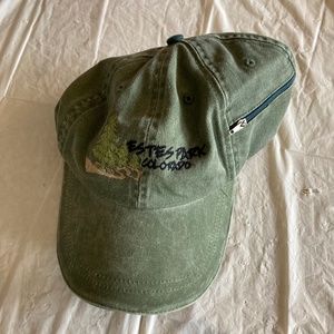 Estes Park Colorado Olive Green Ball cap w/zippered Pocket and Adjustable Strap